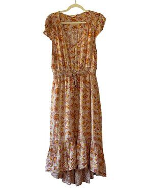 Lucky Brand Floral Flutter Sleeve High Low Maxi Dress Size Large